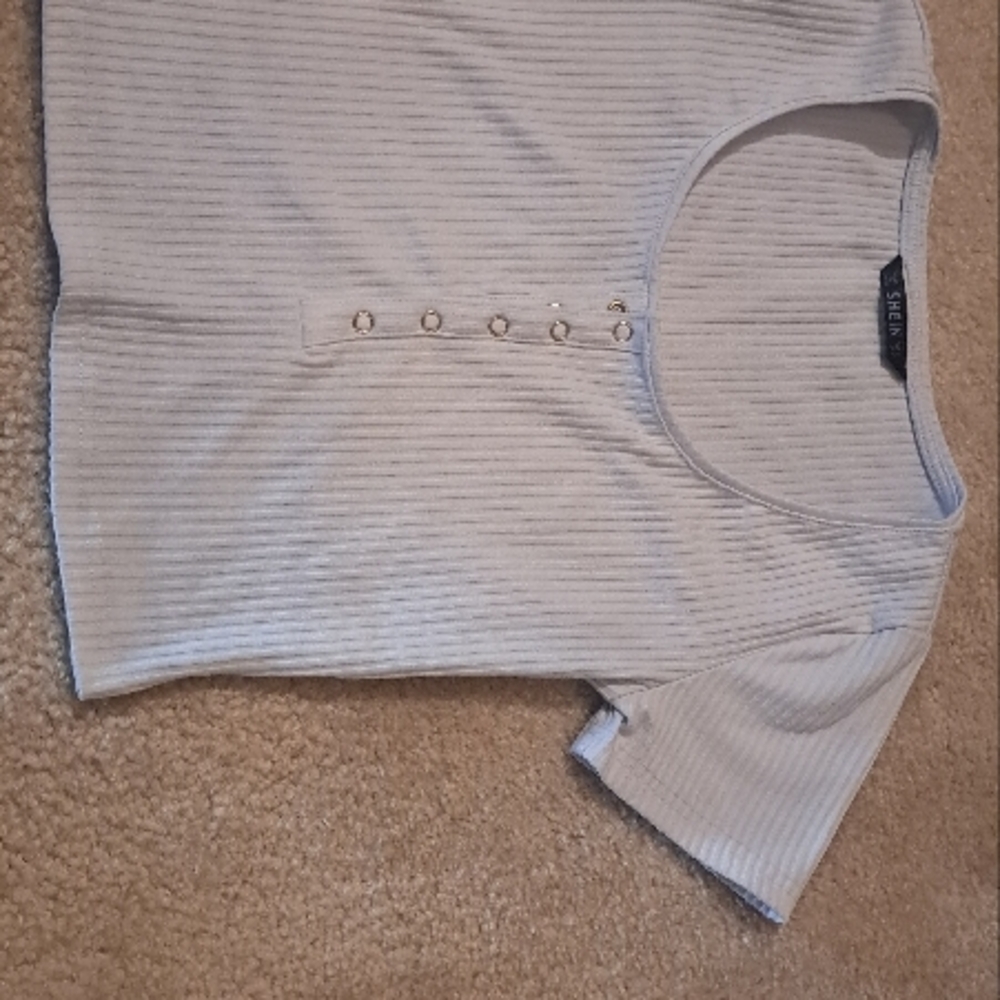 Shein Light Gray Ribbed Button-Up Top